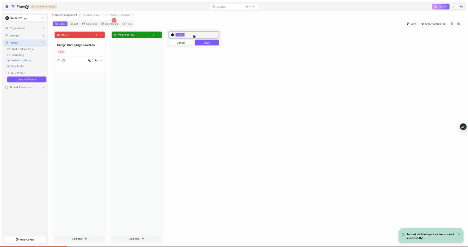 Screen recording: creating a section in FlowQi