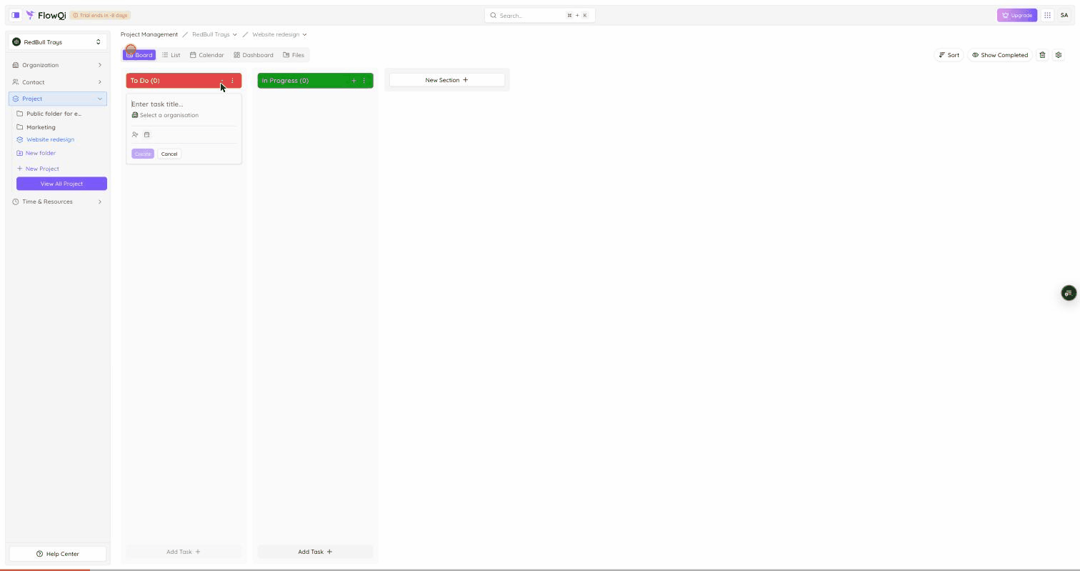 Screen recording: creating a task in FlowQi