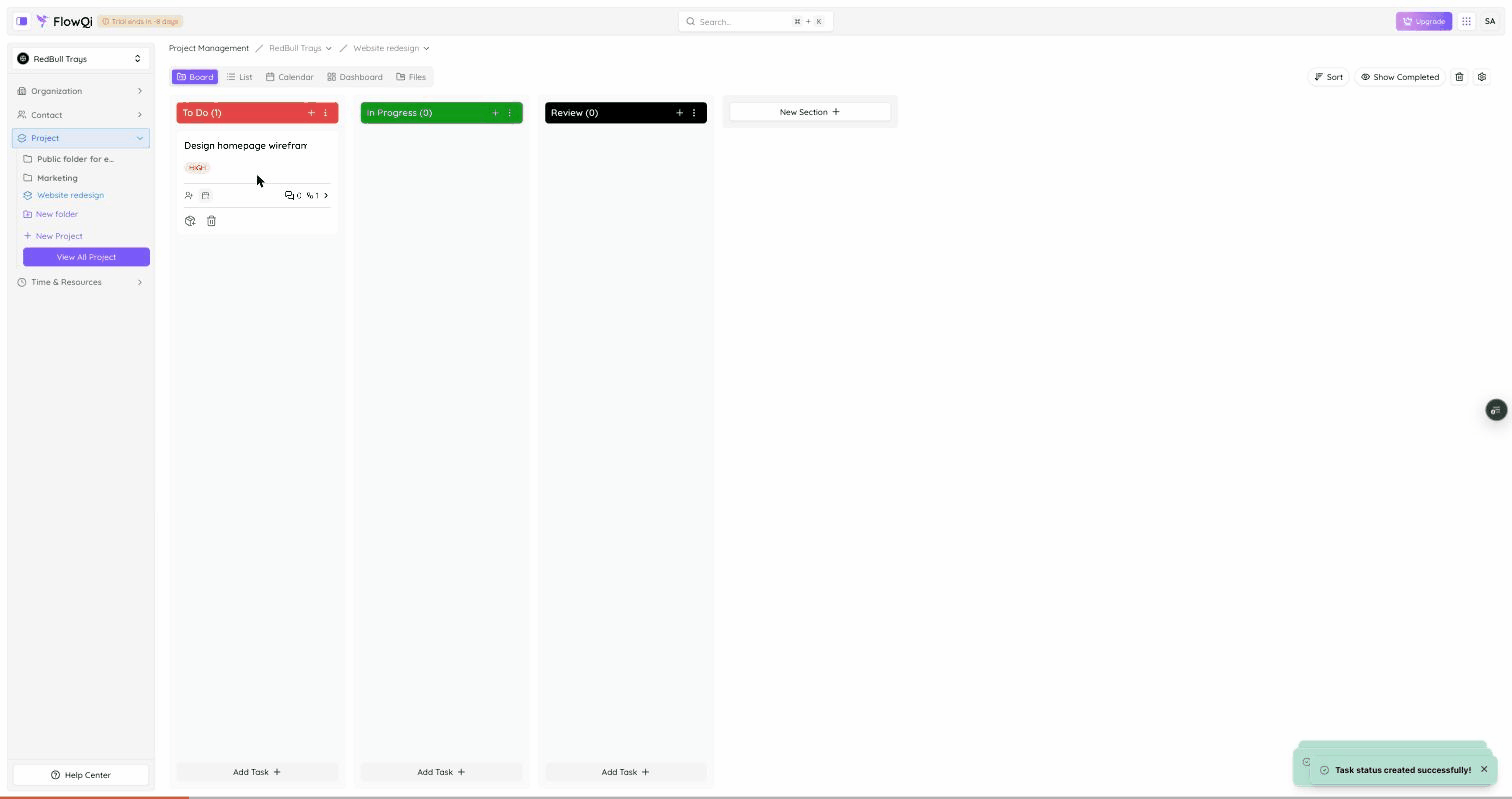 Screen recording: deleting a task in FlowQi