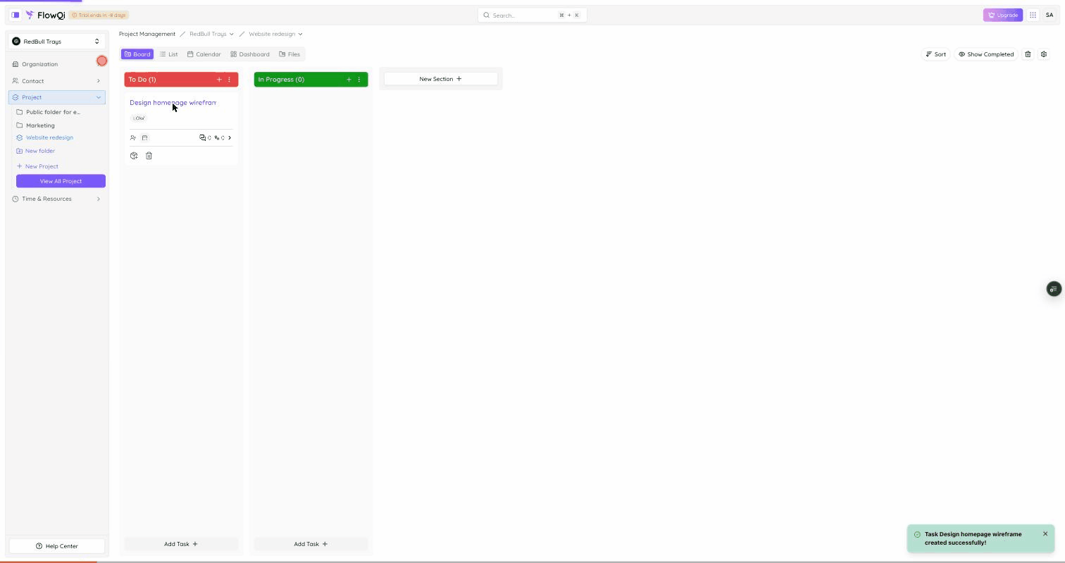 Screen recording: editing a task in FlowQi