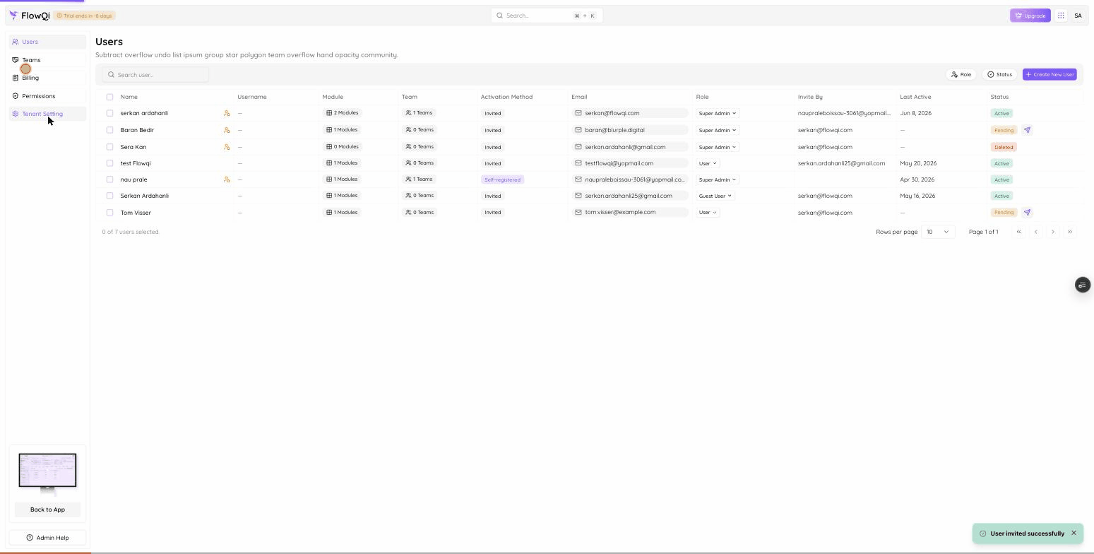 Screen recording: editing organization settings in FlowQi